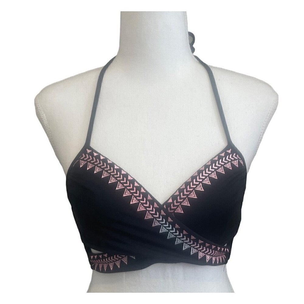 VICTORIA SECRET PINK SWIM Twist Cage Small Bikini Top Black Swimsuit Pink